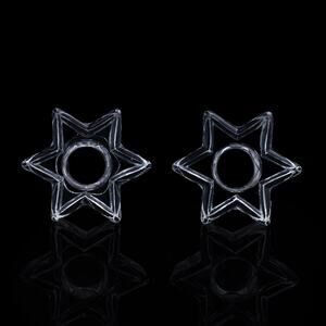 Vintage Anchor Hocking Clear Pressed Glass Star Candle Holders Set of Two - EUC